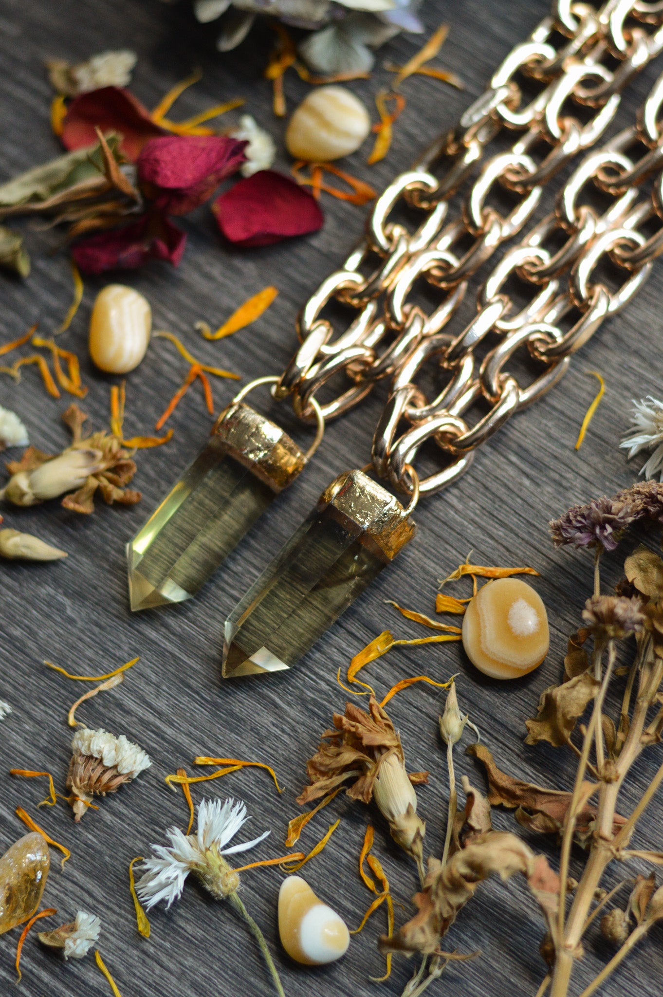 Citrine Gold Tone Chunky Chain Necklace