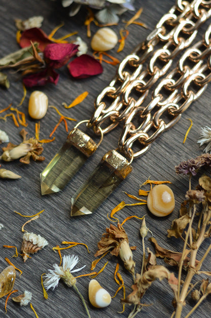 Citrine Gold Tone Chunky Chain Necklace