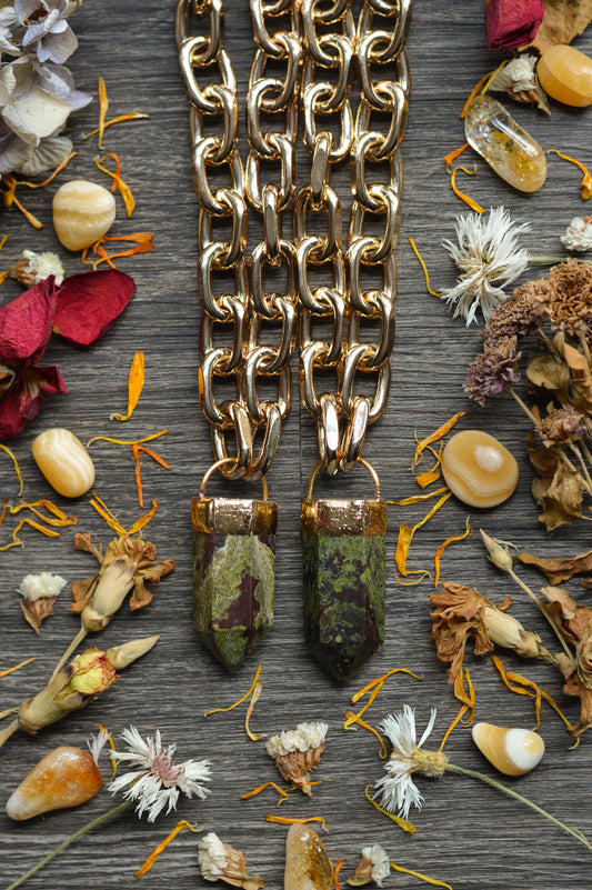 Dragons Blood Jasper Gold Tone Chunky Chain Necklace