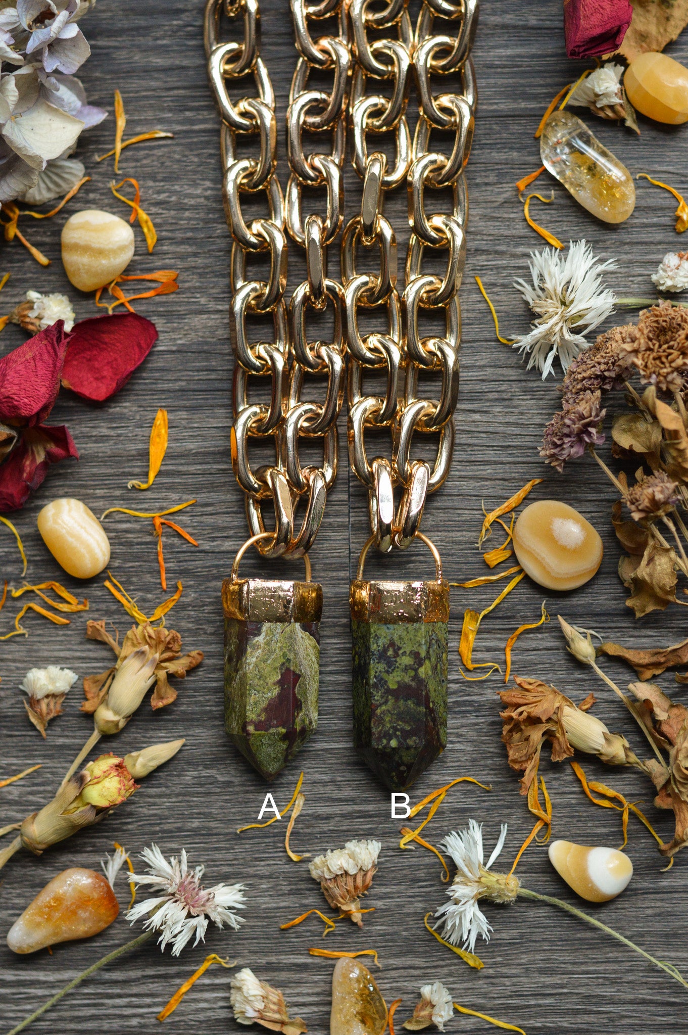 Dragons Blood Jasper Gold Tone Chunky Chain Necklace