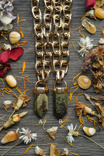 Dragons Blood Jasper Gold Tone Chunky Chain Necklace