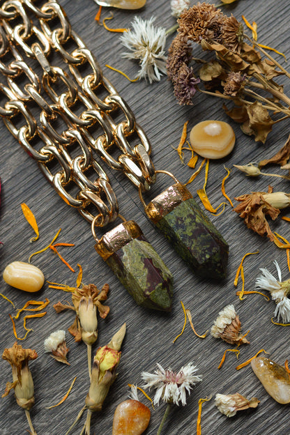 Dragons Blood Jasper Gold Tone Chunky Chain Necklace