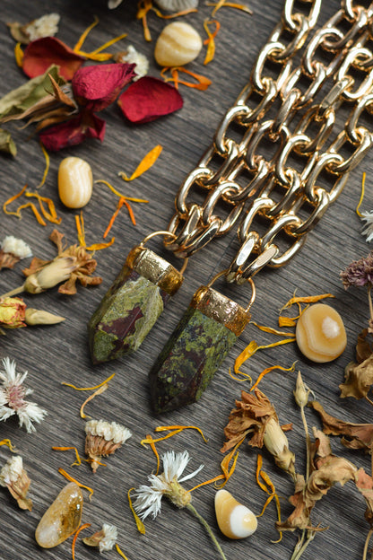 Dragons Blood Jasper Gold Tone Chunky Chain Necklace