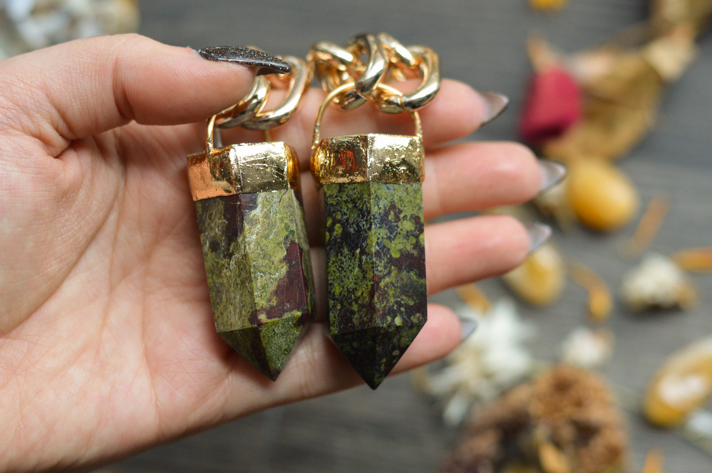 Dragons Blood Jasper Gold Tone Chunky Chain Necklace