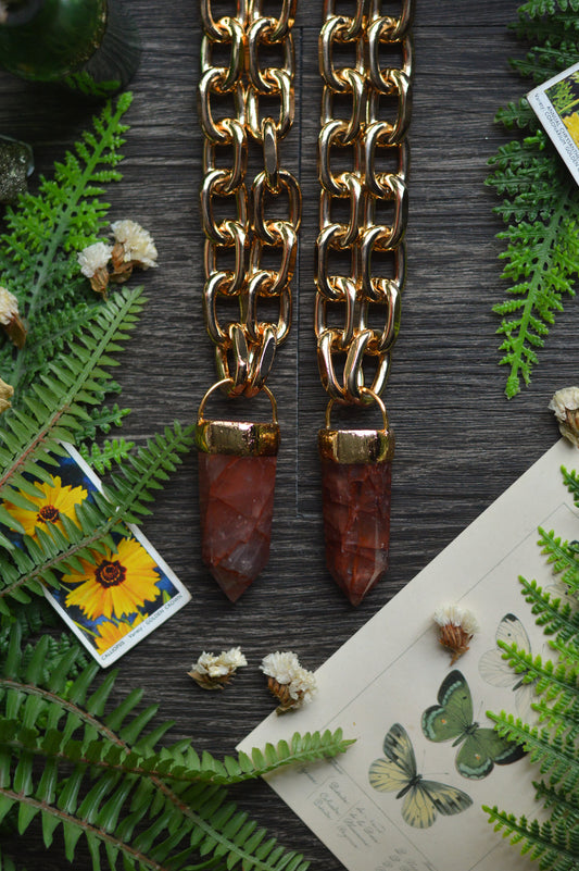 Fire Quartz Gold Tone Chunky Chain Necklace