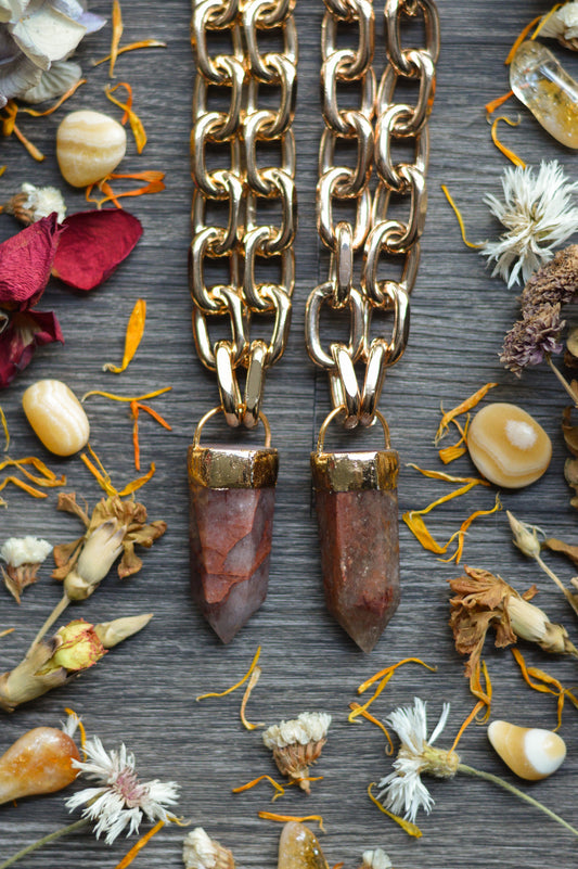 Fire Quartz Gold Tone Chunky Chain Necklace