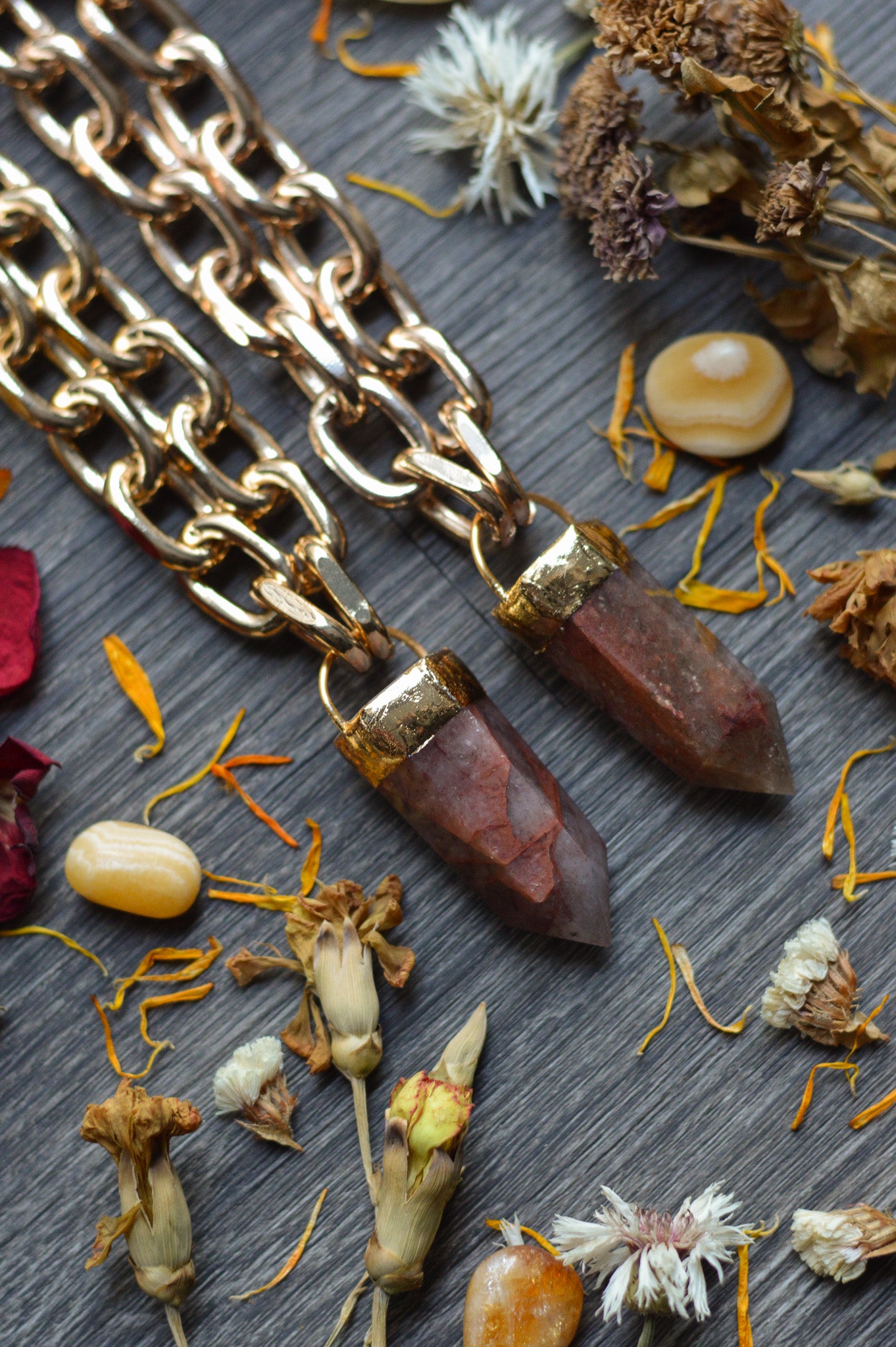 Fire Quartz Gold Tone Chunky Chain Necklace