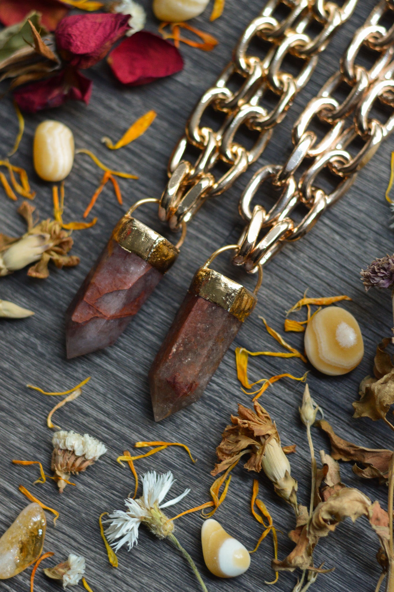 Fire Quartz Gold Tone Chunky Chain Necklace