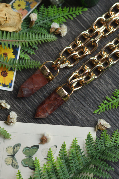 Fire Quartz Gold Tone Chunky Chain Necklace