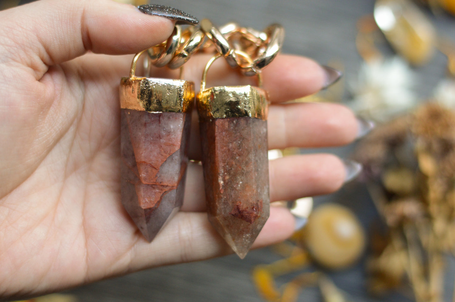 Fire Quartz Gold Tone Chunky Chain Necklace