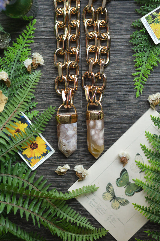 Flower Agate Gold Tone Chunky Chain Necklace
