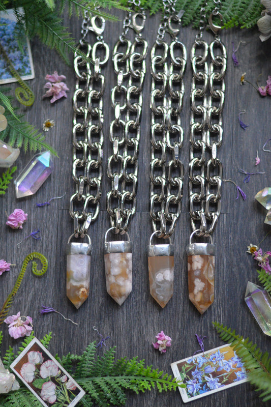 Flower Agate Chunky Chain Necklace
