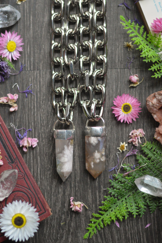 Flower Agate Chunky Chain Necklace