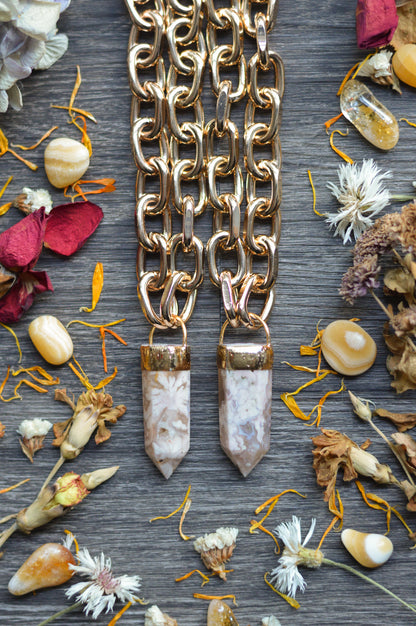 Flower Agate Gold Tone Chunky Chain Necklace