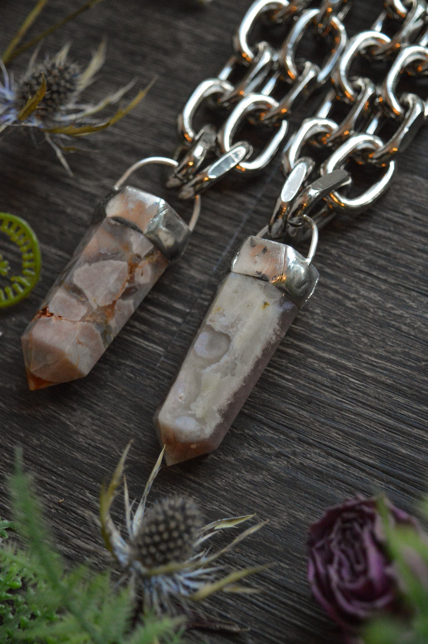 Flower Agate Chunky Chain Necklace