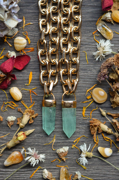 Green Fluorite Gold Tone Chunky Chain Necklace