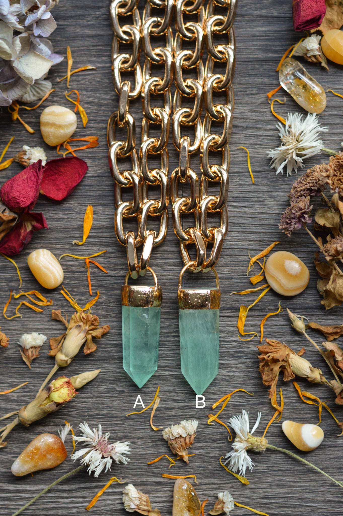 Green Fluorite Gold Tone Chunky Chain Necklace