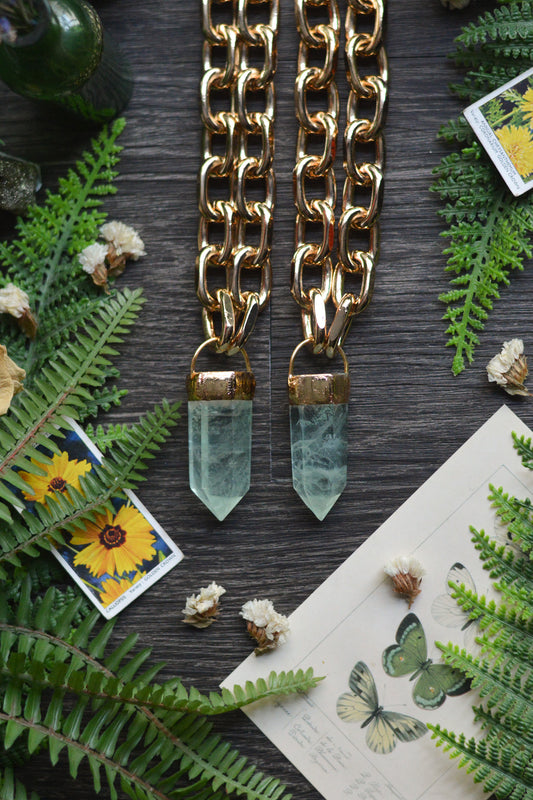 Green Fluorite Gold Tone Chunky Chain Necklace