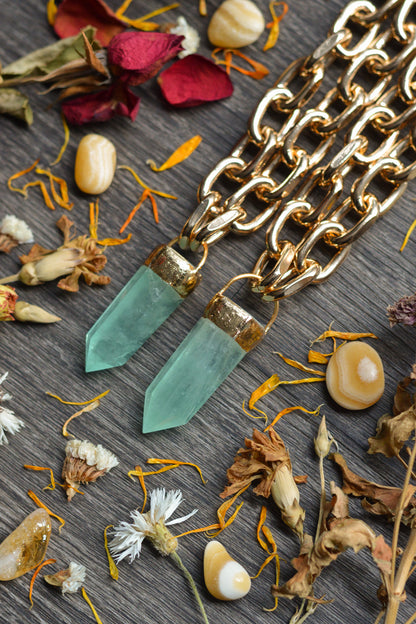 Green Fluorite Gold Tone Chunky Chain Necklace