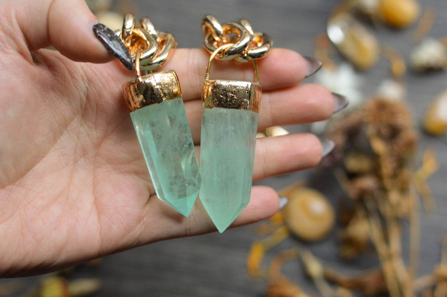 Green Fluorite Gold Tone Chunky Chain Necklace