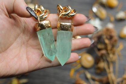 Green Fluorite Gold Tone Chunky Chain Necklace