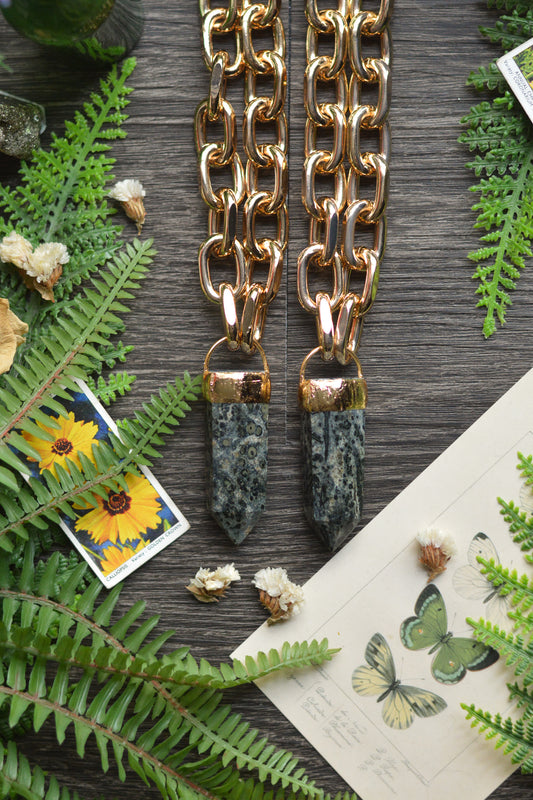 Kambaba Jasper Gold Tone Chunky Chain Necklace