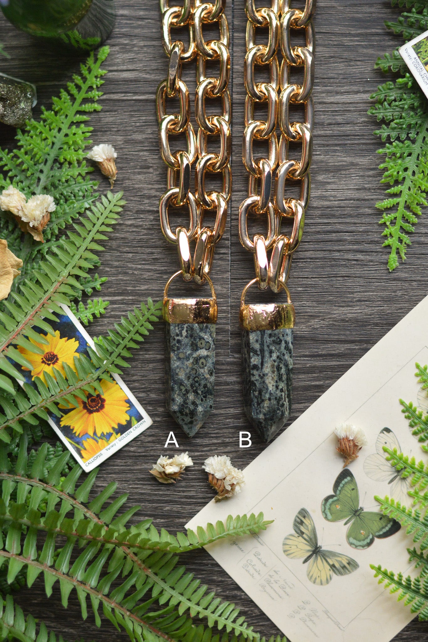 Kambaba Jasper Gold Tone Chunky Chain Necklace