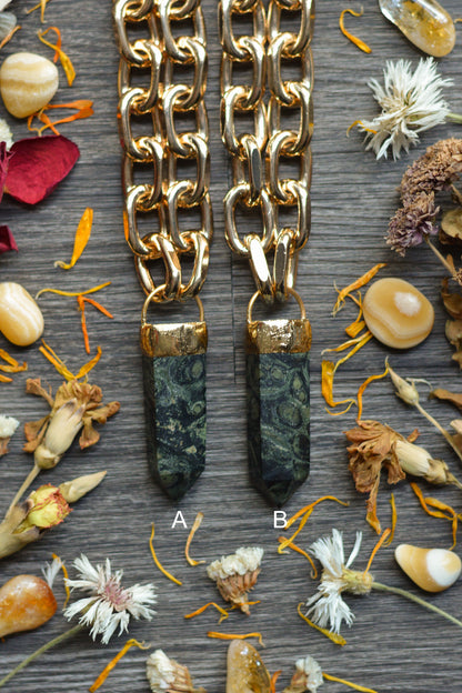 Kambaba Jasper Gold Tone Chunky Chain Necklace