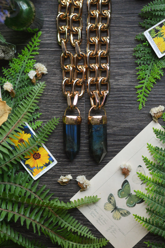 Labradorite Gold Tone Chunky Chain Necklace