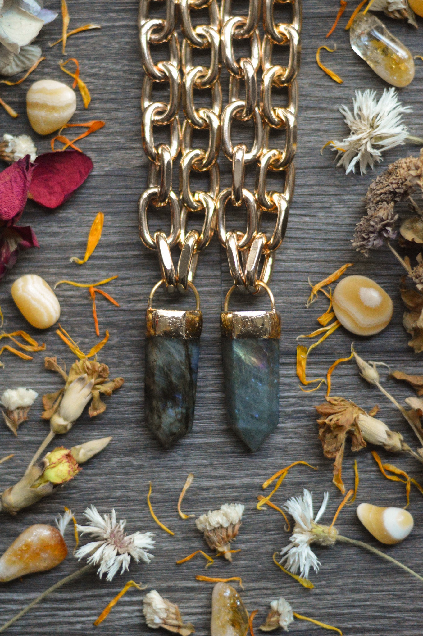 Labradorite Gold Tone Chunky Chain Necklace