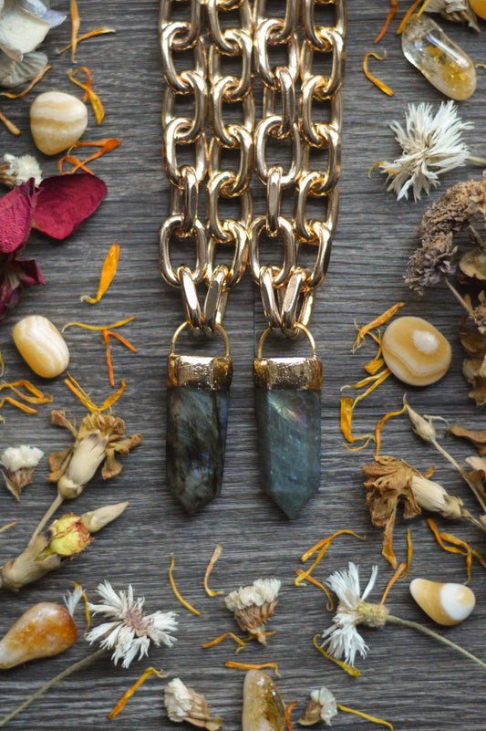 Labradorite Gold Tone Chunky Chain Necklace