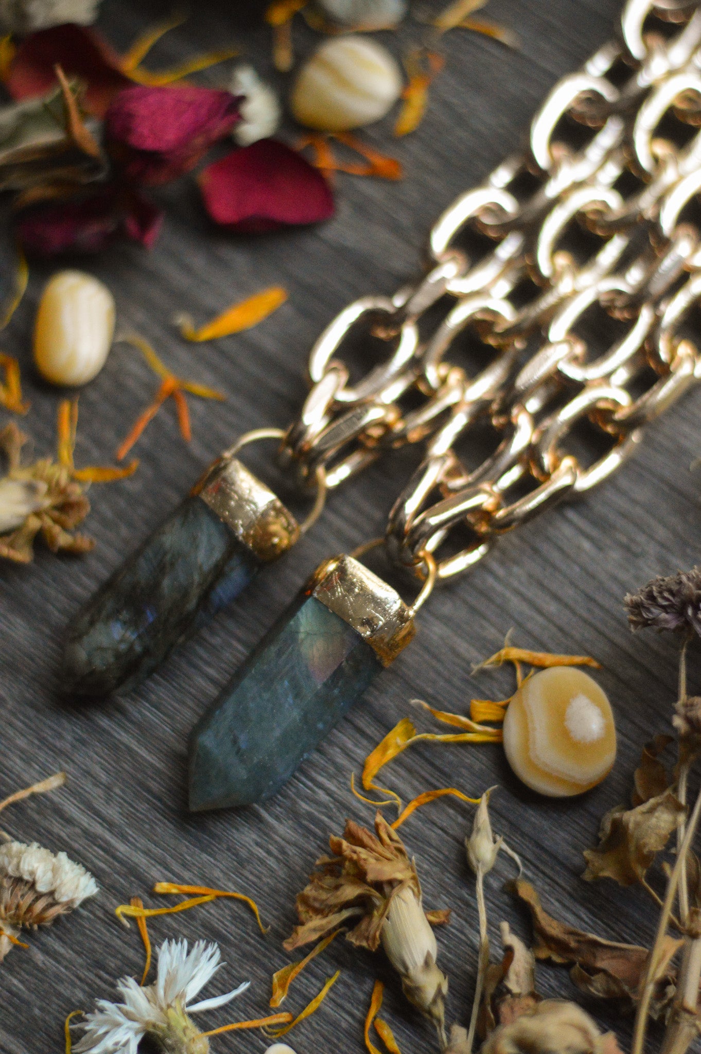 Labradorite Gold Tone Chunky Chain Necklace