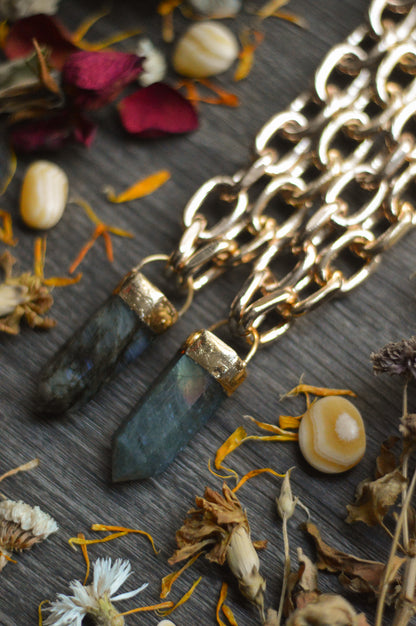 Labradorite Gold Tone Chunky Chain Necklace