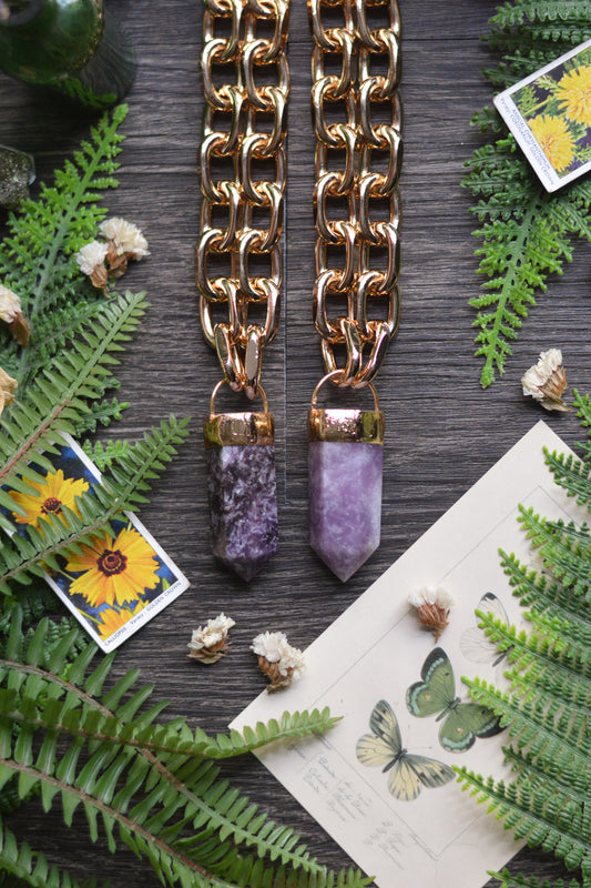 Lepidolite Gold Tone Chunky Chain Necklace