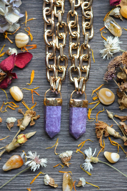 Lepidolite Gold Tone Chunky Chain Necklace