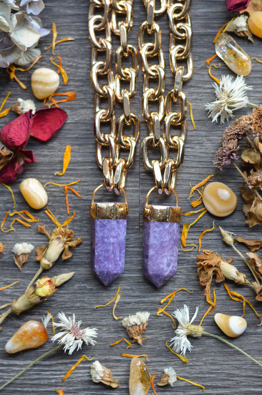 Lepidolite Gold Tone Chunky Chain Necklace