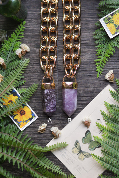 Lepidolite Gold Tone Chunky Chain Necklace