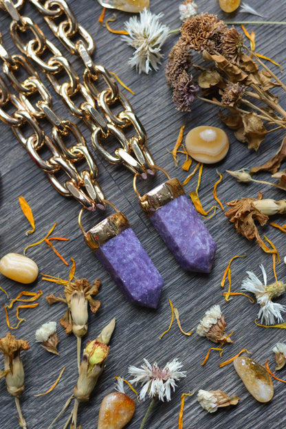 Lepidolite Gold Tone Chunky Chain Necklace