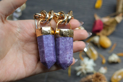 Lepidolite Gold Tone Chunky Chain Necklace