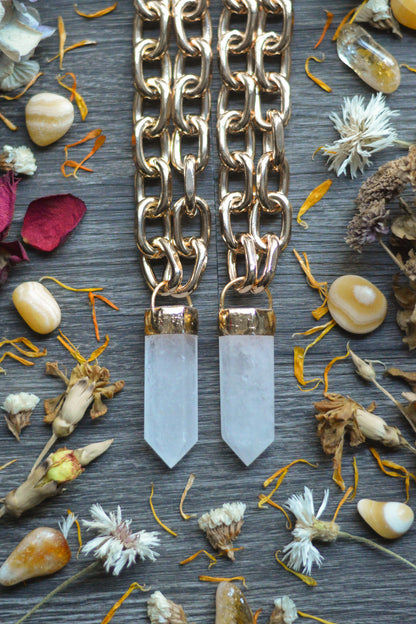 Milky Quartz Gold Tone Chunky Chain Necklace