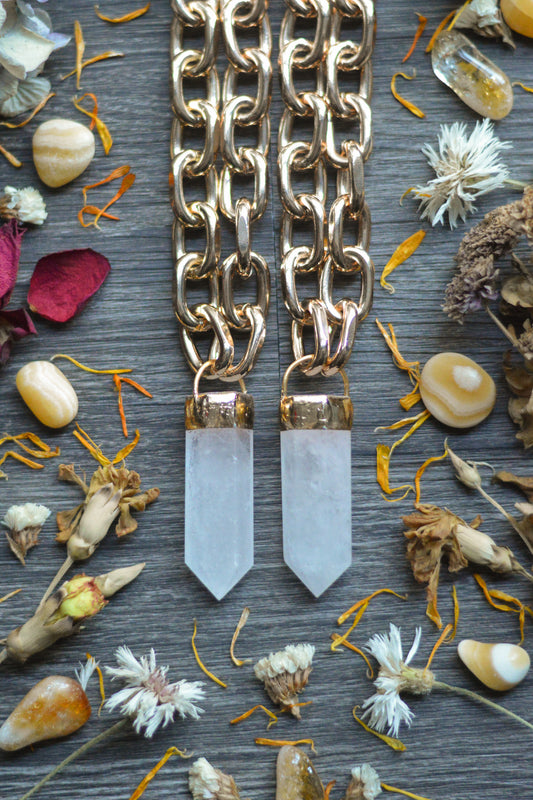 Milky Quartz Gold Tone Chunky Chain Necklace