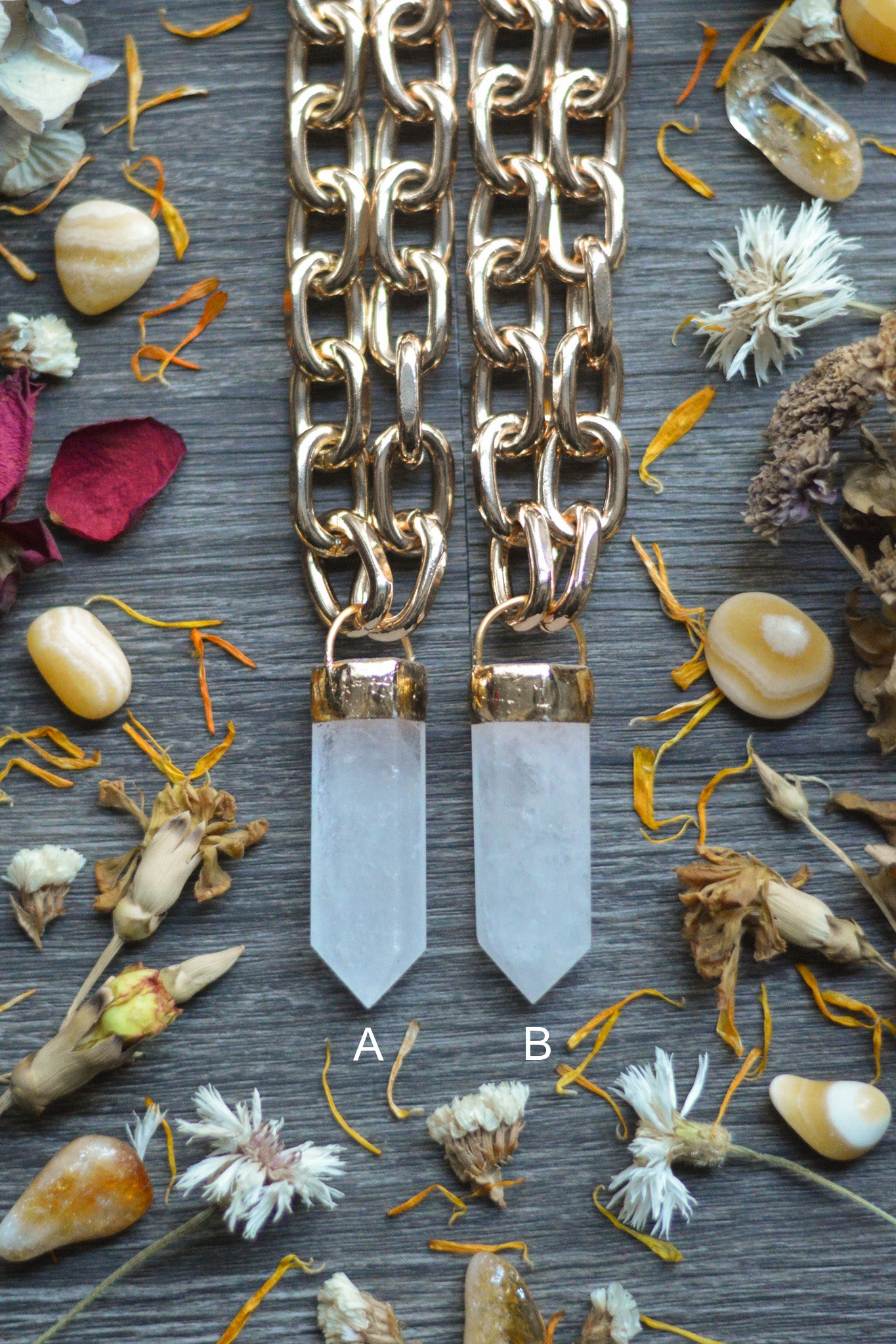 Milky Quartz Gold Tone Chunky Chain Necklace