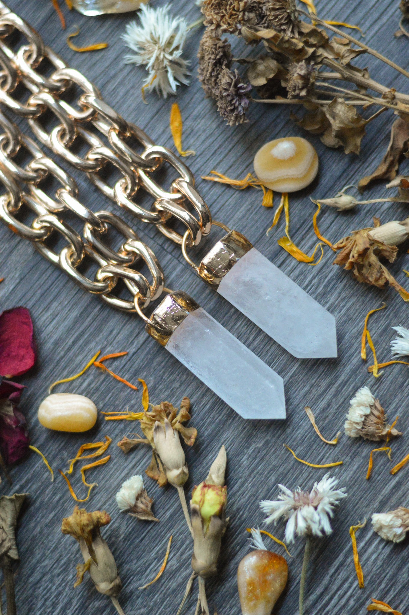 Milky Quartz Gold Tone Chunky Chain Necklace