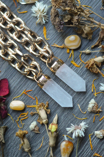 Milky Quartz Gold Tone Chunky Chain Necklace