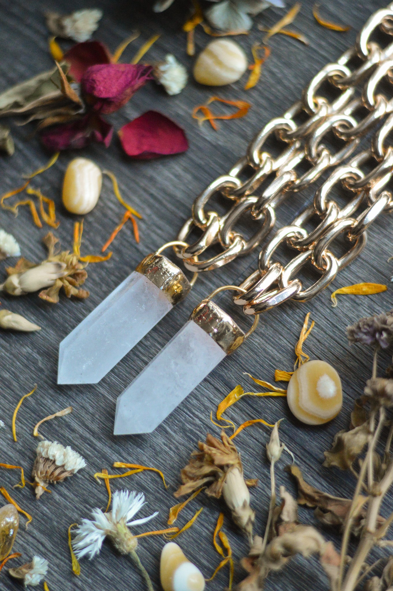 Milky Quartz Gold Tone Chunky Chain Necklace