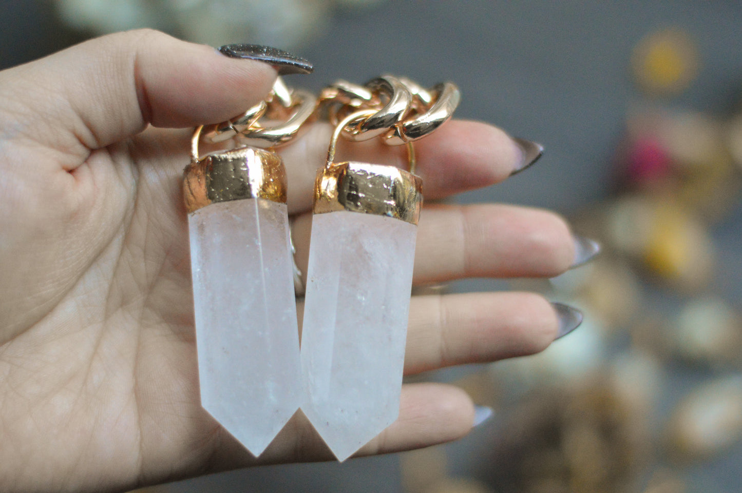 Milky Quartz Gold Tone Chunky Chain Necklace