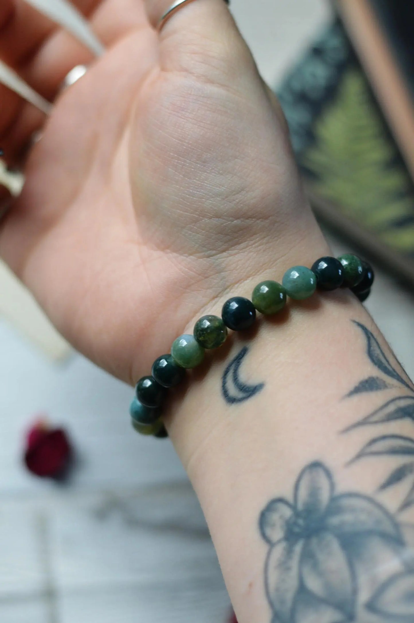 Moss Agate Bead Bracelet