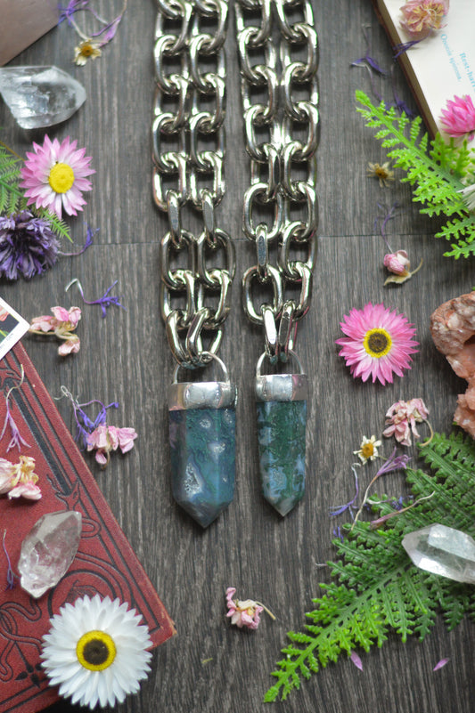 Moss Agate Chunky Chain Necklace