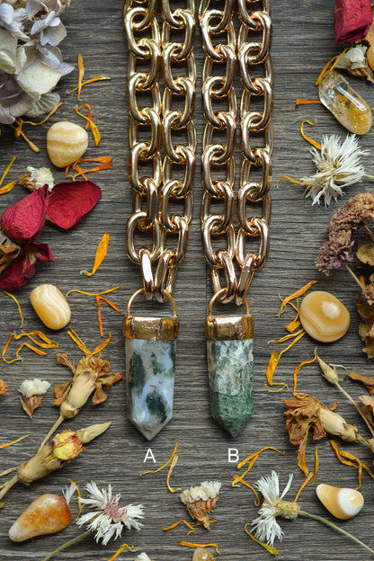 Moss Agate Gold Tone Chunky Chain Necklace