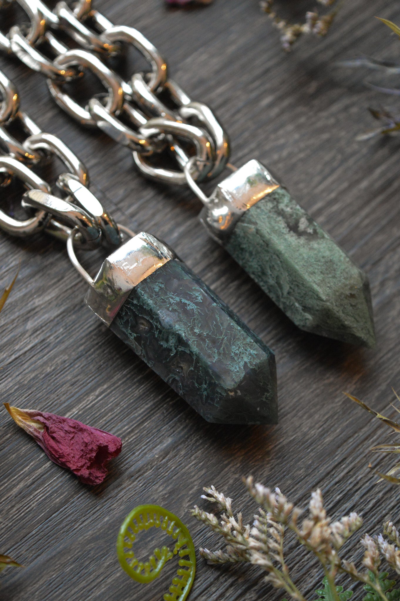 Moss Agate Chunky Chain Necklace